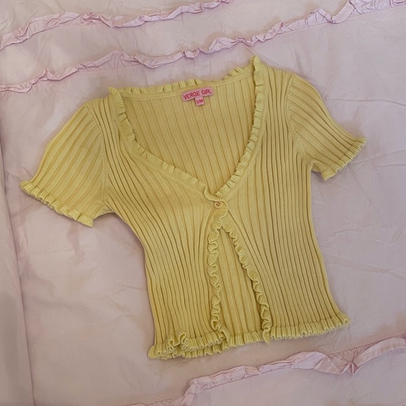 Verge Girl Yellow Ruffle Crop Top - Picture 1 of 4